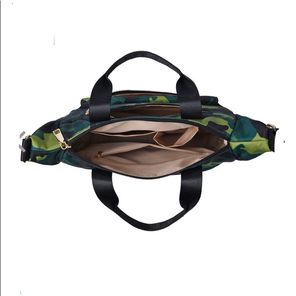 Green Camouflage Pattern Nylon Convertible Bag with Handle and Shoulder Strap - Picture 6 of 6